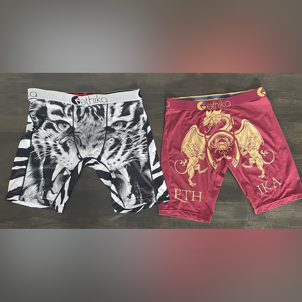 Like New,Men’s Large Boxer Briefs Duo — Black/White Tiger & Burgundy/Gold Dragon